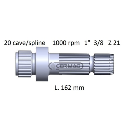 Zapfwelle für CNH, Länge 162 mm, Profil 1" 3/8"-Z.21 32034, Hergestellt in Italien