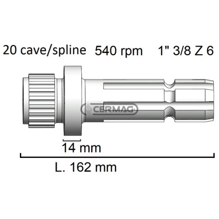 Zapfwelle für CNH, Länge 162 mm, Profil 1" 3/8"-Z.6, 32032, Hergestellt in Italien