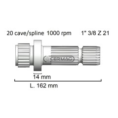Zapfwelle für CNH, Länge 162 mm, Profil 1" 3/8"-Z.21 32033, Hergestellt in Italien