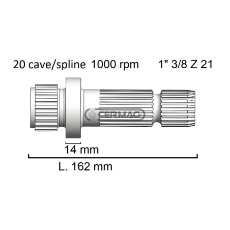 Arbre de prise de force pour CNH, longueur 162 mm, profil 1"3/8-Z.21 32033, fabriqué en Italie