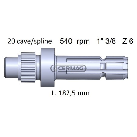Zapfwelle für CNH, Länge 182,5 mm, Profil 1" 3/8"-Z.6, 32035, Hergestellt in Italien