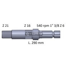 Arbre de prise de force pour JD, longueur 290 mm, profil 1"3/8-Z.6, référence 32039, fabriqué en Italie
