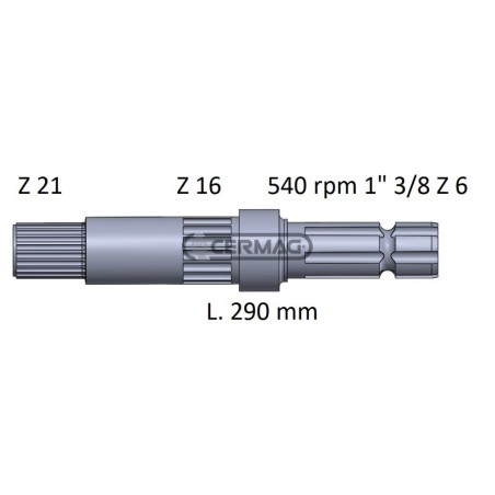 Zapfwelle für JD, Länge 290 mm, Profil 1" 3/8"-Z.6, 32039, Hergestellt in Italien