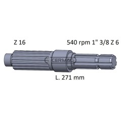 Zapfwelle für JD, Länge 271 mm, Profil 1" 3/8"-Z.6 32040, Hergestellt in Italien