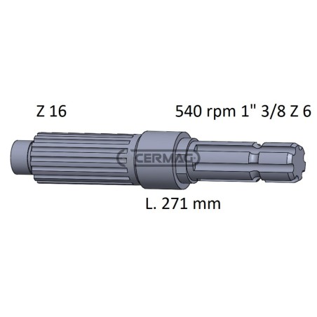 Zapfwelle für JD, Länge 271 mm, Profil 1" 3/8"-Z.6 32040, Hergestellt in Italien