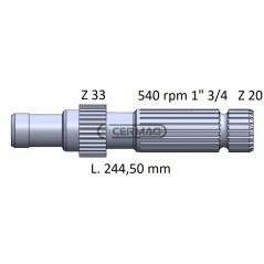 Arbre PDF pour JD, longueur 244 mm, profil 1"3/4-Z.20 32042, fabriqué en Italie