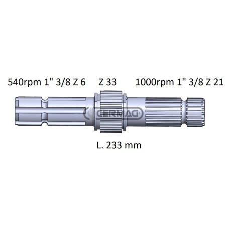 Eje PDF para JD Longitud 233 mm Perfil 1"3/8-Z.6 - 1"3/8-Z.21 32044 Hecho en Italia