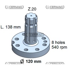 Zapfwelle mit Flansch, Flansch 120 mm, Profil 1" 3/4"-Z.20 32089