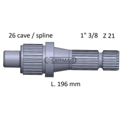 Arbre de prise de force pour LANDINI, longueur 196 mm, profil 1"3/8-Z.21 32052, fabriqué en Italie