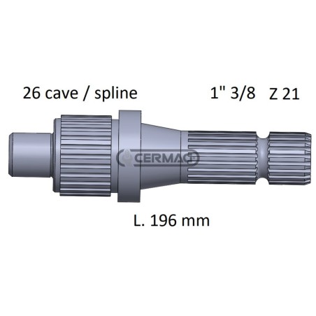 Arbre de prise de force pour LANDINI, longueur 196 mm, profil 1"3/8-Z.21 32052, fabriqué en Italie