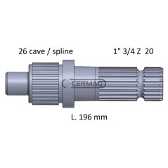 Zapfwelle für LANDINI, Länge 196 mm, Profil 1" 3/4"-Z.20 32054, Hergestellt in Italien