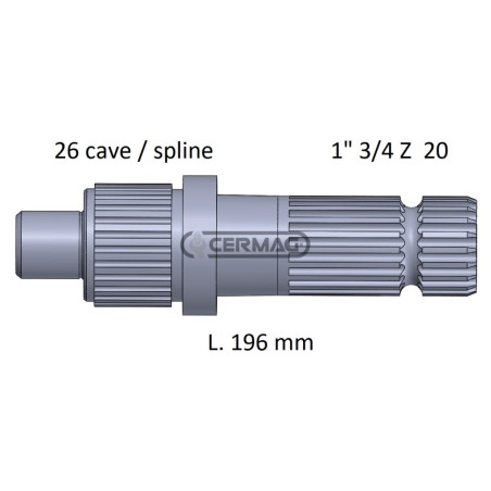 Arbre de prise de force pour LANDINI, longueur 196 mm, profil 1"3/4-Z.20 32054, fabriqué en Italie