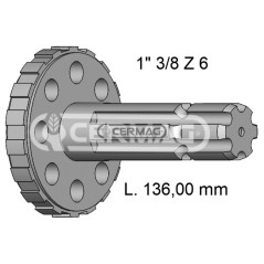 Zapfwelle mit Flansch, Flansch 95/101 mm, Profil 1" 3/8"-Z.6, 32083, Hergestellt in Italien