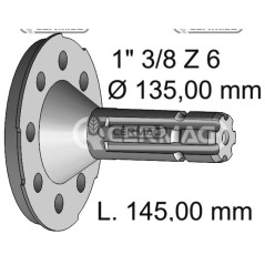 Zapfwelle mit Flansch Flansch 135 mm Profil 1" 3/8"-Z.6 32094