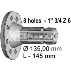 PDF-Welle mit Flansch, Flansch 135 mm, Profil 1" 3/4"-Z.6 32095