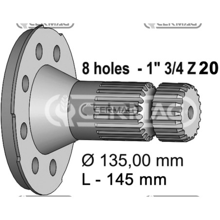 Eje de PDF con brida. Brida de 135 mm. Perfil de 1"3/4-Z.20 32096