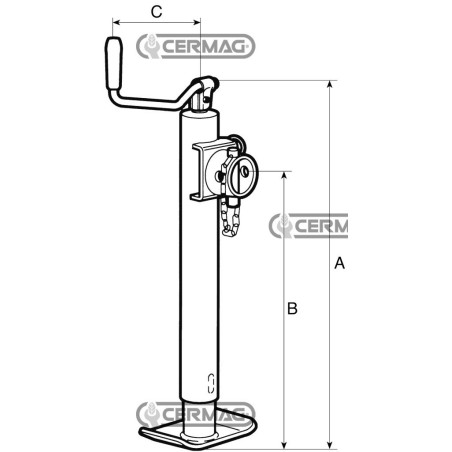 Pie de soporte plegable con montaje en tubo. Capacidad 1300 kg. 62035. Fabricado en Italia.