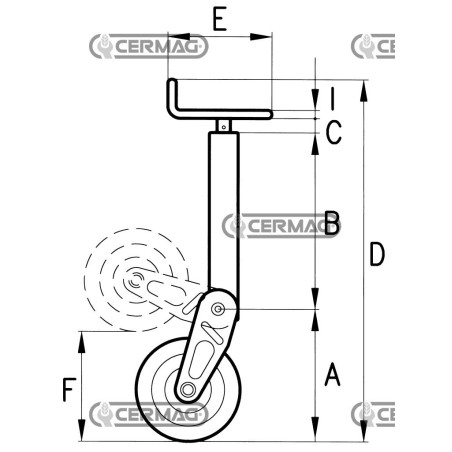 Servotimone con ruota e bloccaggio a molla Portata 800 kg 60419 MadeinItaly