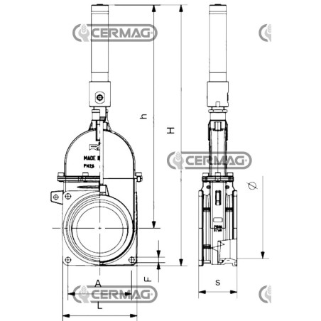 Saracinesca a stantuffo 2 flange con cilindro doppio effetto idraulico - RIV14 65020 Riv