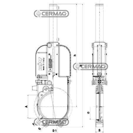 Saracinesca a lama con cilindro doppio effetto idraulico flange PN10 - RIV124 65029 Riv