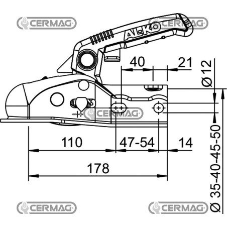 Cabezal de acoplamiento con Soft-Dock y espaciador d. 35/45 para remolques de hasta 1600 kg 65084 Al-ko