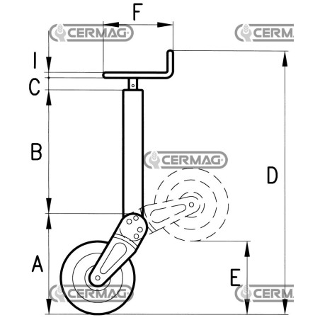 Servotimone con ruota e bloccaggio a molla Portata 600 kg 60416 MadeinItaly