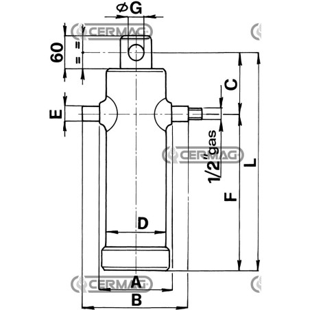 Cilindro telescopico con foro per rimorchio Portata 8 t Corsa 500 mm 60718 MadeinItaly
