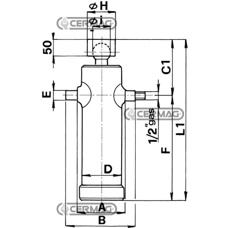 Cilindro telescopico con sfera per rimorchio Portata 8 t Corsa 700 mm 60723 MadeinItaly