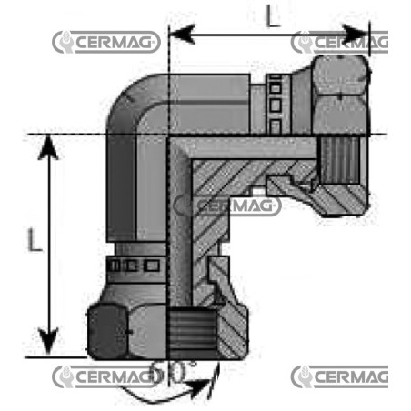 Adaptateur à écrou pivotant 90° femelle-femelle, filetage pour gaz 1/4", 84383