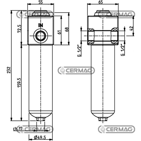 Filtro in linea per distributori elettrici con indicatore di intasamento visivo Filetto 1/2" Gas 84086 Ikron