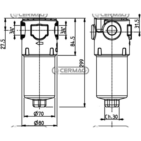 Filtro in linea per distributori elettrici con indicatore di intasamento visivo Filetto 3/4" Gas 84088 Ikron
