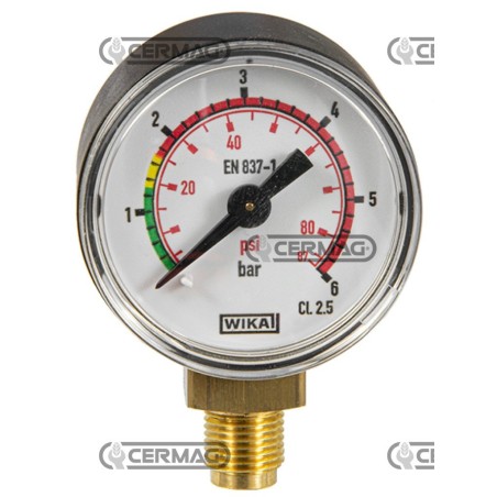 Manometer Ø 40 mm Vertikalanschluss 1/8" Gasskala 0–6 bar 80887 Wika | NewgardenAgri.com