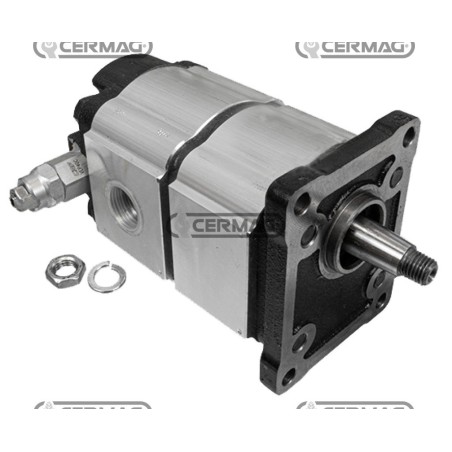 Bomba doble con válvula secuencial para astilladora de leña. Desplazamiento: 6,5+16,9 cm³. Rotación: Derecha. 84382 | Newgard...