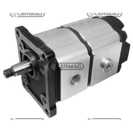 Bomba doble con válvula secuencial para astilladora de leña. Desplazamiento: 6,5+16,9 cm³. Rotación: Derecha. 84382