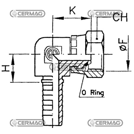 Femmina compatta 90° con O-ring e cono 60° Diametro del tubo 1/4" - 6 mm Filetto 1/4" Gas 83285 Manuli