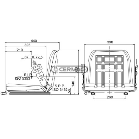 Soporte de asiento GT60 con guías y microinterruptor sin reposabrazos 65012 COBO