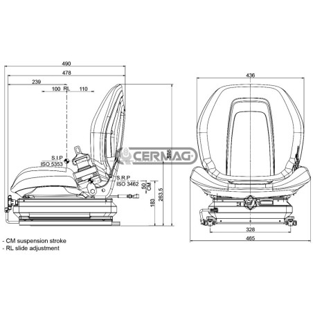 Asiento para carretilla elevadora MONHO con cinturones y suspensión M99 65855 COBO