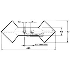 Reja de arado de doble corazón Distancia entre centros 45 mm Dimensiones 180x440 mm 56273 | NewgardenAgri.com