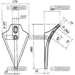 Reja de arado tipo BÉLGICA Tamaño 280x170 mm 56760 | NewgardenAgri.com