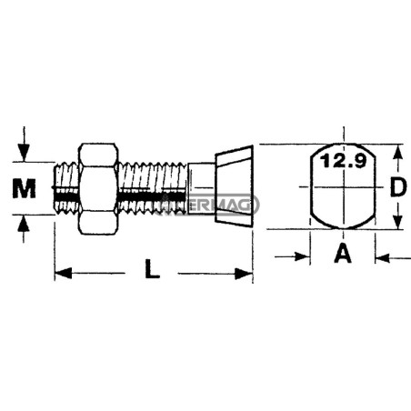 Bullone a testa conica ovale Misura M14x42 57414
