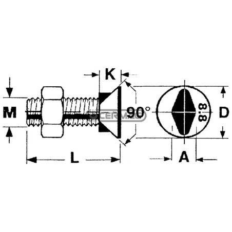 Bullone a testa svasata con alette Misura M12x40 57418