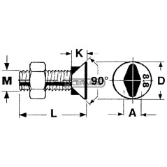 Bullone a testa svasata con alette Misura M14x35 57419