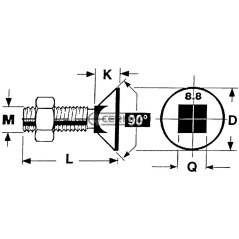 Bullone a testa svasata con quadro sottotesta Misura M12x35 57401
