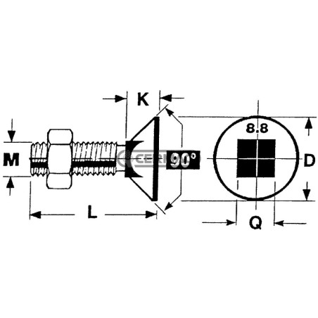 Bullone a testa svasata con quadro sottotesta Misura M12x65 57406