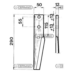 Dente per erpici rotativi - TB250 Lato Destro Piatto 50x12 mm 55014 | NewgardenAgri.com