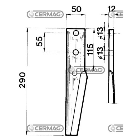 Dente per erpici rotativi - TB250 Lato Destro Piatto 50x12 mm 55014 | NewgardenAgri.com