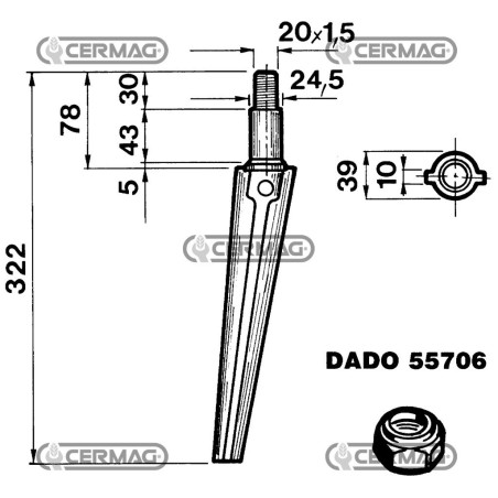 Zinken für Kreiselegge - Kurzer zylindrischer Durchmesser 24,5 mm 55063 | NewgardenAgri.com