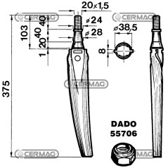 Dente per erpici rotativi - Conico Lato Destro 55076 | NewgardenAgri.com
