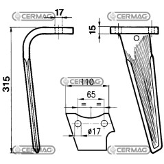 Diente de rastra rotativa - KG30 Lado izquierdo plano 110x15 mm 55106 | NewgardenAgri.com