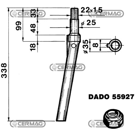 Zahn für Kreiseleggen - Zylindrischer Durchmesser 25 mm 55155 | NewgardenAgri.com